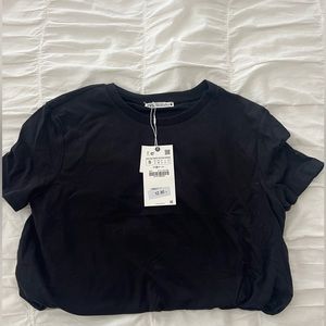 Black Zara Cuffed Cropped Tee